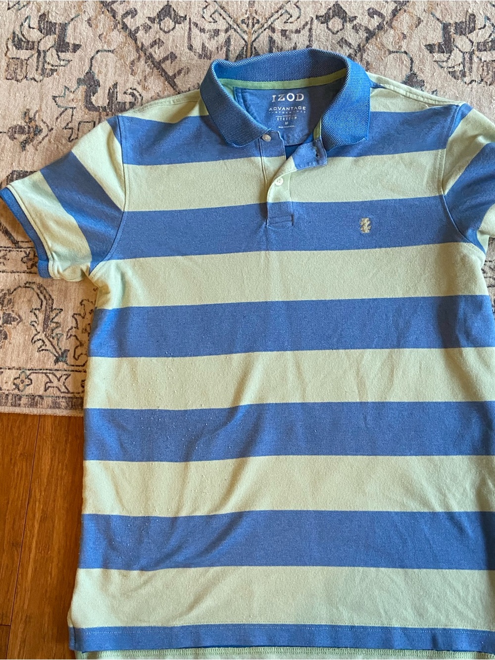 Izod Blue and Light Green Horizontal Stripe Polo